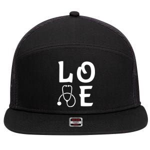 Love Nurse Stethoscope Cute Nursing School Gift 7 Panel Mesh Trucker Snapback Hat