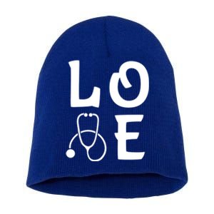 Love Nurse Stethoscope Cute Nursing School Gift Short Acrylic Beanie