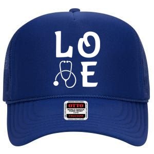 Love Nurse Stethoscope Cute Nursing School Gift High Crown Mesh Back Trucker Hat