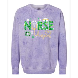 Leopard Nurse Stethoscope Scrub St Patricks Day Irish Nurses Colorblast Crewneck Sweatshirt