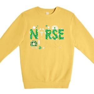 Leopard Nurse Stethoscope Scrub St Patricks Day Irish Nurses Premium Crewneck Sweatshirt