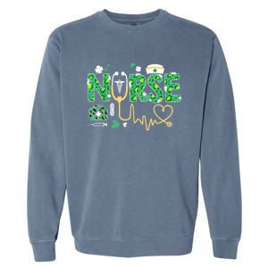 Leopard Nurse Stethoscope Scrub St Patricks Day Irish Nurses Garment-Dyed Sweatshirt