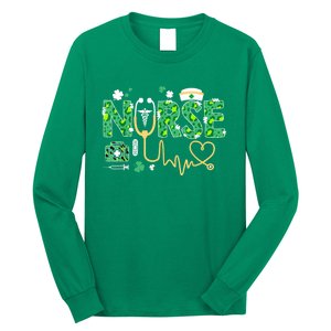 Leopard Nurse Stethoscope Scrub St Patricks Day Irish Nurses Long Sleeve Shirt