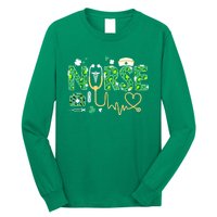 Leopard Nurse Stethoscope Scrub St Patricks Day Irish Nurses Long Sleeve Shirt