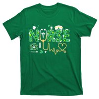 Leopard Nurse Stethoscope Scrub St Patricks Day Irish Nurses T-Shirt