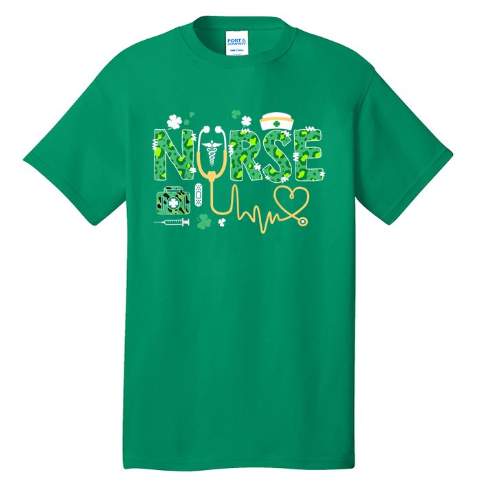 Leopard Nurse Stethoscope Scrub St Patricks Day Irish Nurses Tall T-Shirt