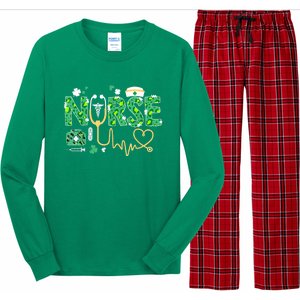 Leopard Nurse Stethoscope Scrub St Patricks Day Irish Nurses Long Sleeve Pajama Set