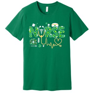 Leopard Nurse Stethoscope Scrub St Patricks Day Irish Nurses Premium T-Shirt