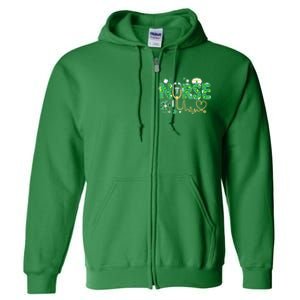 Leopard Nurse Stethoscope Scrub St Patricks Day Irish Nurses Full Zip Hoodie