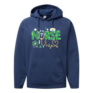 Leopard Nurse Stethoscope Scrub St Patricks Day Irish Nurses Performance Fleece Hoodie