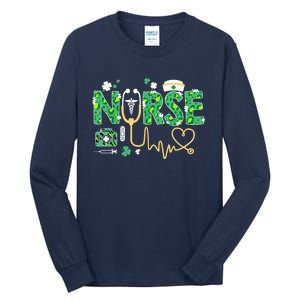 Leopard Nurse Stethoscope Scrub St Patricks Day Irish Nurses Tall Long Sleeve T-Shirt