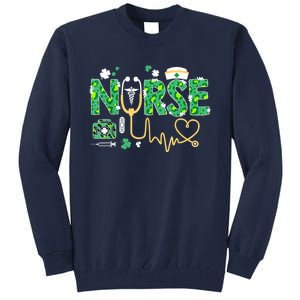 Leopard Nurse Stethoscope Scrub St Patricks Day Irish Nurses Tall Sweatshirt