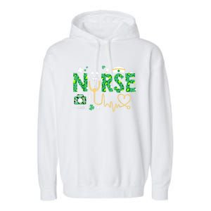 Leopard Nurse Stethoscope Scrub St Patricks Day Irish Nurses Garment-Dyed Fleece Hoodie