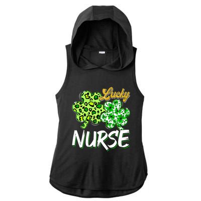 Lucky Nurse St Patricks Day Love Nurse Life Leopard Shamrock Gift Ladies PosiCharge Tri-Blend Wicking Draft Hoodie Tank