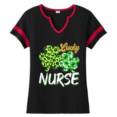 Lucky Nurse St Patricks Day Love Nurse Life Leopard Shamrock Gift Ladies Halftime Notch Neck Tee