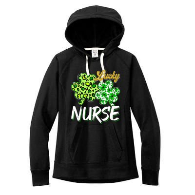 Lucky Nurse St Patricks Day Love Nurse Life Leopard Shamrock Gift Women's Fleece Hoodie