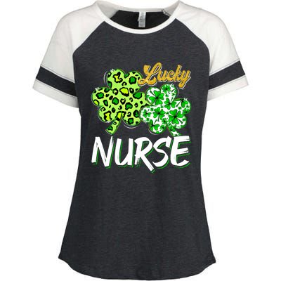 Lucky Nurse St Patricks Day Love Nurse Life Leopard Shamrock Gift Enza Ladies Jersey Colorblock Tee