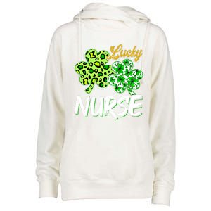 Lucky Nurse St Patricks Day Love Nurse Life Leopard Shamrock Gift Womens Funnel Neck Pullover Hood