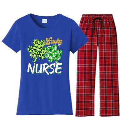 Lucky Nurse St Patricks Day Love Nurse Life Leopard Shamrock Gift Women's Flannel Pajama Set