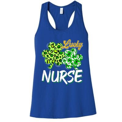 Lucky Nurse St Patricks Day Love Nurse Life Leopard Shamrock Gift Women's Racerback Tank