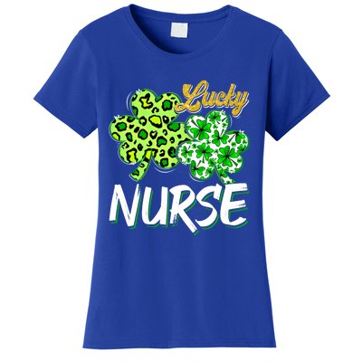 Lucky Nurse St Patricks Day Love Nurse Life Leopard Shamrock Gift Women's T-Shirt