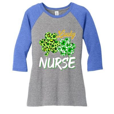 Lucky Nurse St Patricks Day Love Nurse Life Leopard Shamrock Gift Women's Tri-Blend 3/4-Sleeve Raglan Shirt