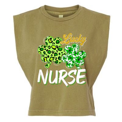 Lucky Nurse St Patricks Day Love Nurse Life Leopard Shamrock Gift Garment-Dyed Women's Muscle Tee