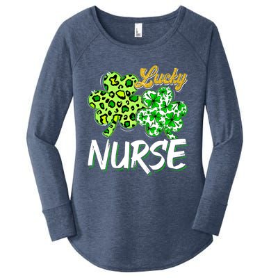 Lucky Nurse St Patricks Day Love Nurse Life Leopard Shamrock Gift Women's Perfect Tri Tunic Long Sleeve Shirt