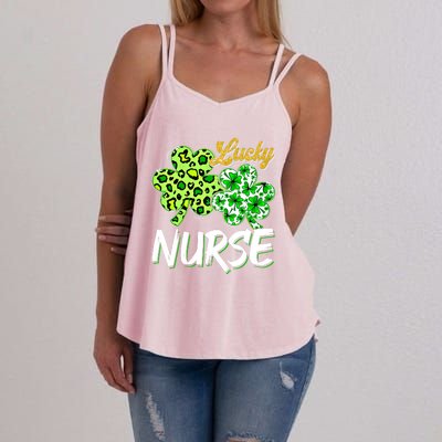 Lucky Nurse St Patricks Day Love Nurse Life Leopard Shamrock Gift Women's Strappy Tank