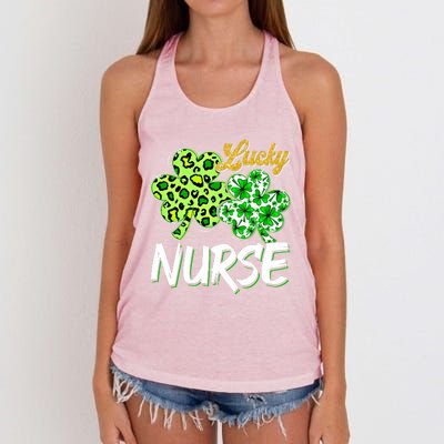 Lucky Nurse St Patricks Day Love Nurse Life Leopard Shamrock Gift Women's Knotted Racerback Tank