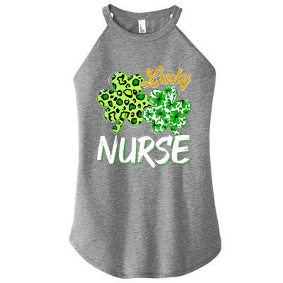 Lucky Nurse St Patricks Day Love Nurse Life Leopard Shamrock Gift Women's Perfect Tri Rocker Tank