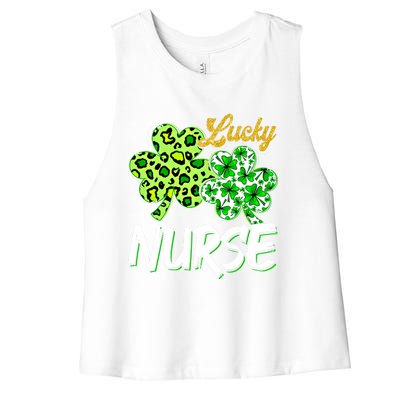 Lucky Nurse St Patricks Day Love Nurse Life Leopard Shamrock Gift Women's Racerback Cropped Tank