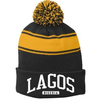 Lagos Nigeria Style Stripe Pom Pom Beanie