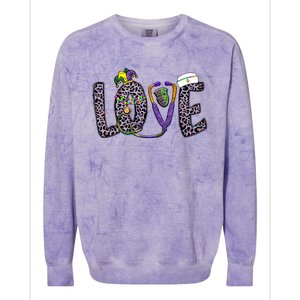 Love Nurse Stethoscope Leopard Fat Tuesday For Mardi Gras Gift Colorblast Crewneck Sweatshirt