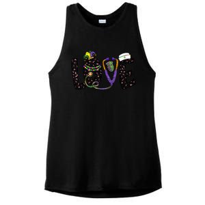 Love Nurse Stethoscope Leopard Fat Tuesday For Mardi Gras Gift Ladies PosiCharge Tri-Blend Wicking Tank