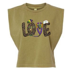 Love Nurse Stethoscope Leopard Fat Tuesday For Mardi Gras Gift Garment-Dyed Women's Muscle Tee