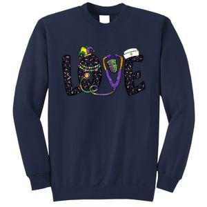 Love Nurse Stethoscope Leopard Fat Tuesday For Mardi Gras Gift Tall Sweatshirt