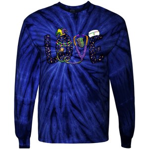 Love Nurse Stethoscope Leopard Fat Tuesday For Mardi Gras Gift Tie-Dye Long Sleeve Shirt