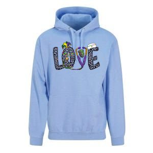 Love Nurse Stethoscope Leopard Fat Tuesday For Mardi Gras Gift Unisex Surf Hoodie