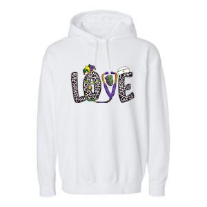 Love Nurse Stethoscope Leopard Fat Tuesday For Mardi Gras Gift Garment-Dyed Fleece Hoodie