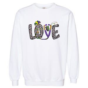 Love Nurse Stethoscope Leopard Fat Tuesday For Mardi Gras Gift Garment-Dyed Sweatshirt