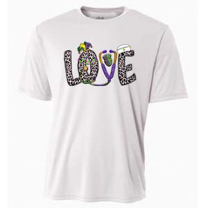 Love Nurse Stethoscope Leopard Fat Tuesday For Mardi Gras Gift Cooling Performance Crew T-Shirt