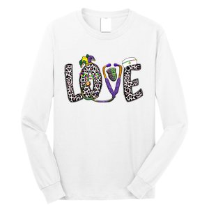 Love Nurse Stethoscope Leopard Fat Tuesday For Mardi Gras Gift Long Sleeve Shirt