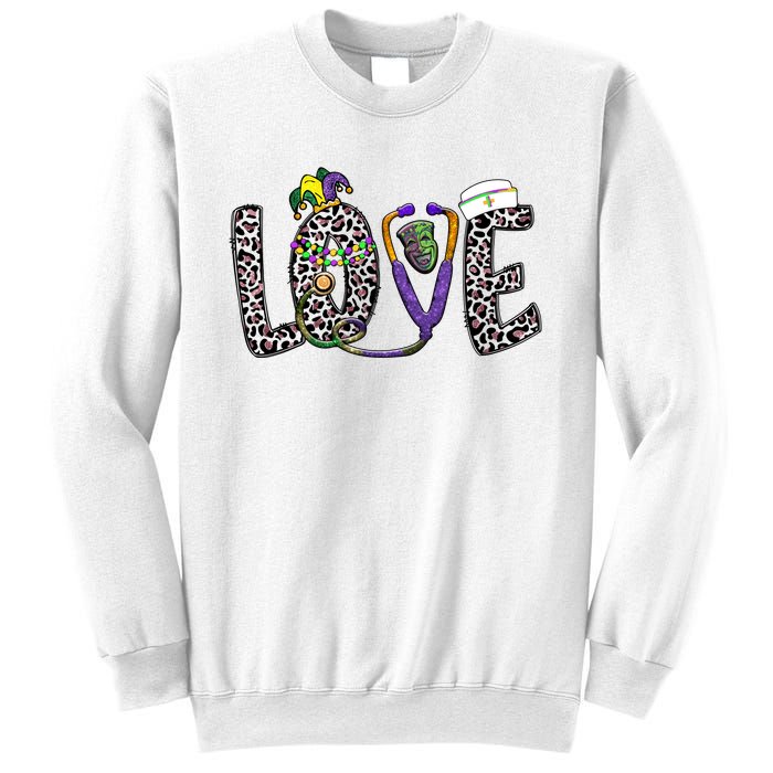 Love Nurse Stethoscope Leopard Fat Tuesday For Mardi Gras Gift Sweatshirt