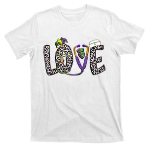 Love Nurse Stethoscope Leopard Fat Tuesday For Mardi Gras Gift T-Shirt