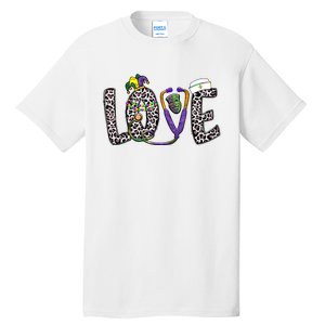 Love Nurse Stethoscope Leopard Fat Tuesday For Mardi Gras Gift Tall T-Shirt