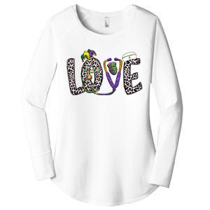 Love Nurse Stethoscope Leopard Fat Tuesday For Mardi Gras Gift Women's Perfect Tri Tunic Long Sleeve Shirt