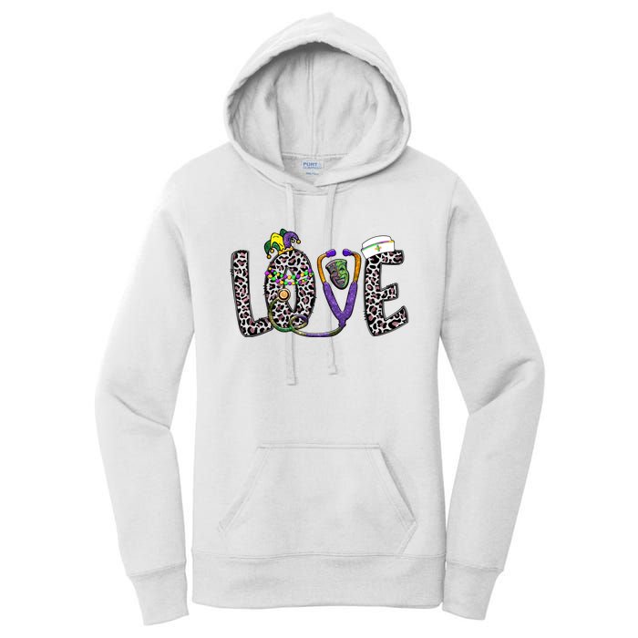 Love Nurse Stethoscope Leopard Fat Tuesday For Mardi Gras Gift Women's Pullover Hoodie