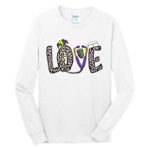 Love Nurse Stethoscope Leopard Fat Tuesday For Mardi Gras Gift Tall Long Sleeve T-Shirt