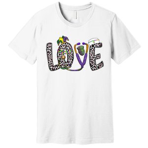 Love Nurse Stethoscope Leopard Fat Tuesday For Mardi Gras Gift Premium T-Shirt